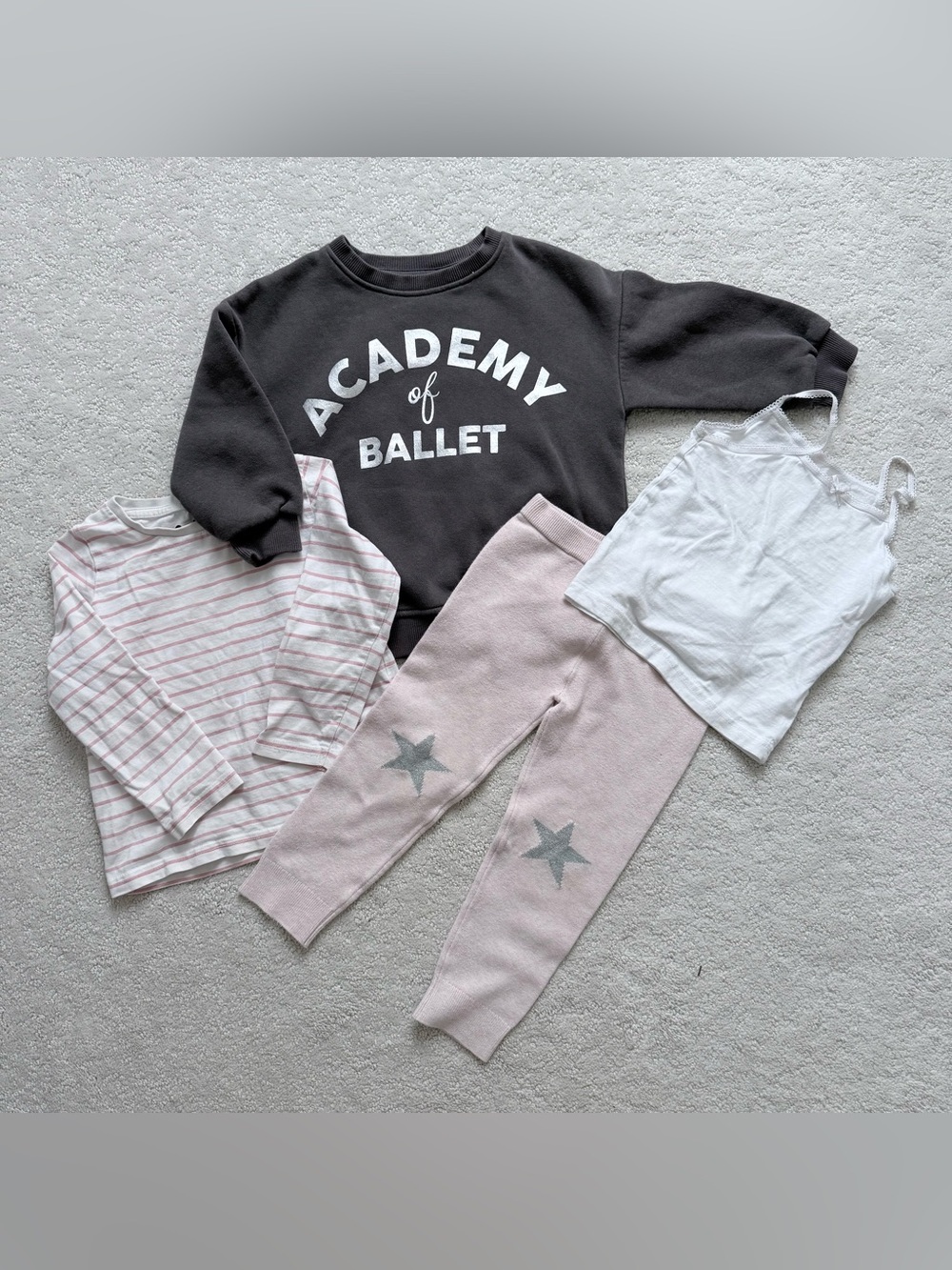 Academy of Ballet Black Sweatshirt & Pink Star Knit Leggings Set Size 3T